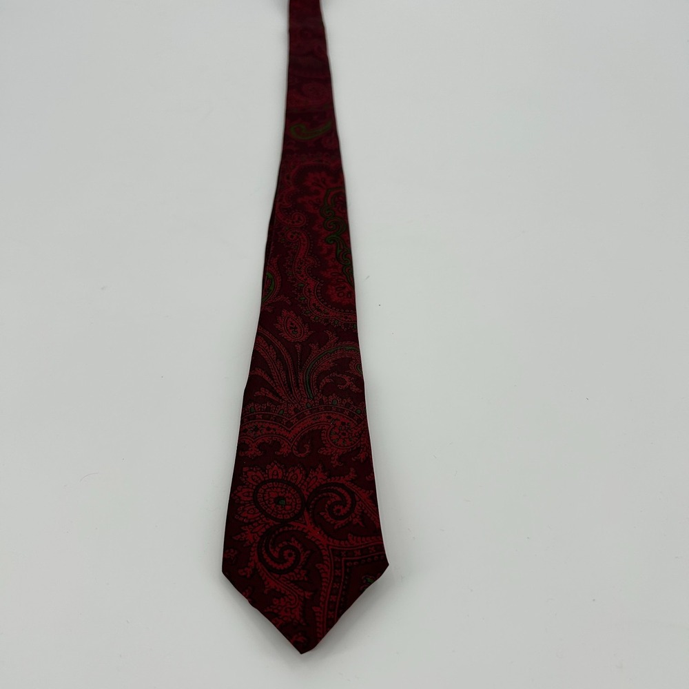 Vintage Christian Dior Paris Silk Paisley Necktie Burgundy Green Made in France - Picture 3 of 10